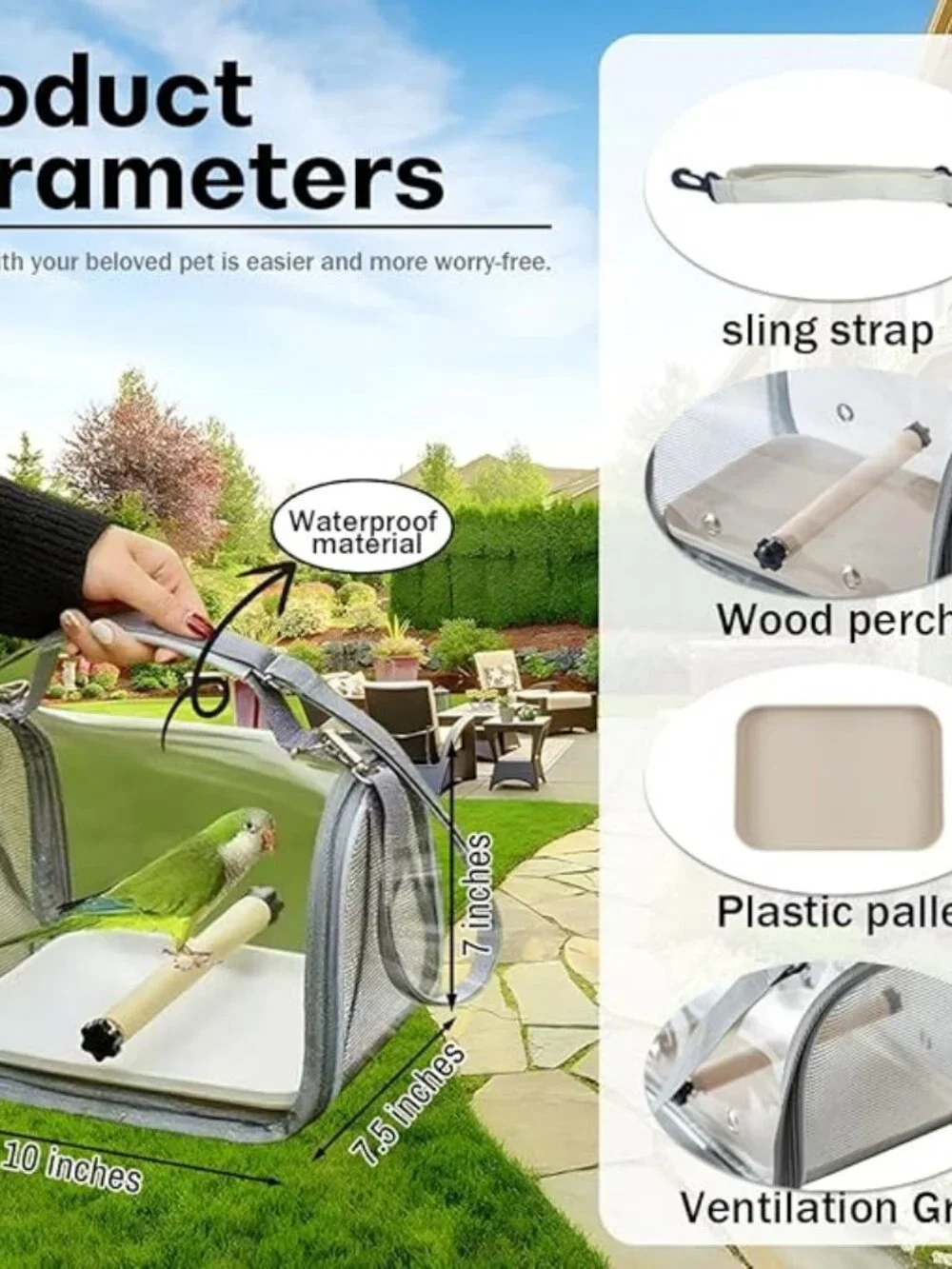 Portable Bird Carrier Backpack – Breathable Mesh, Clear View, Perch & Easy Clean